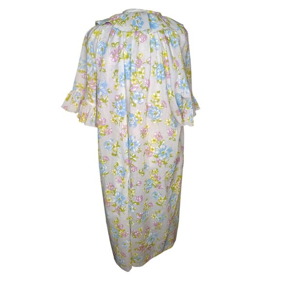 Smart Time Housecoat, Size 18 Flower, Ruffle Collar Pearl Snap Union Label USA - Picture 3 of 5